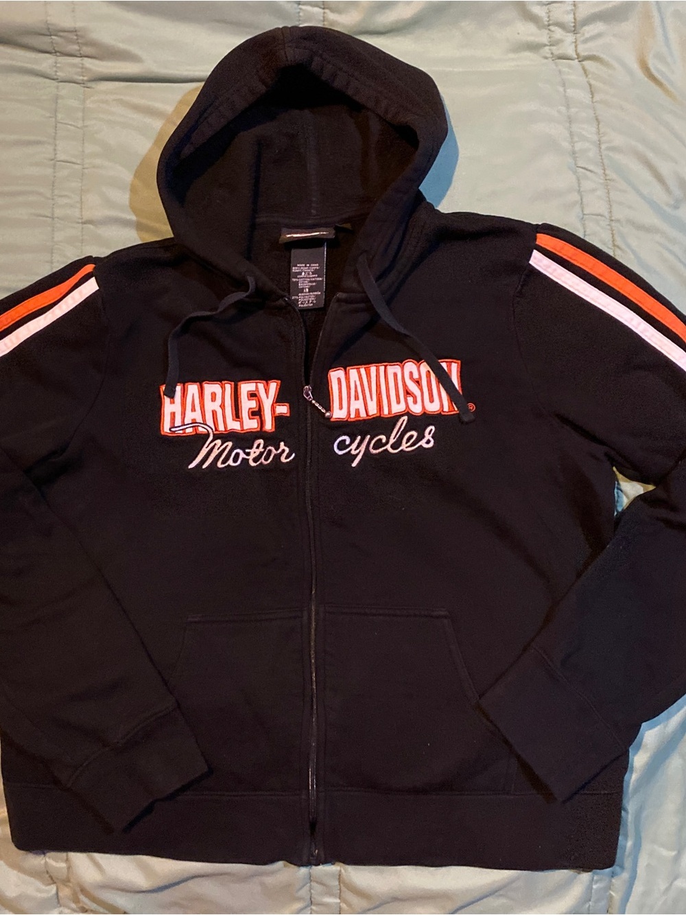 Harley-Davidson Black Hoodie with Orange and White Details